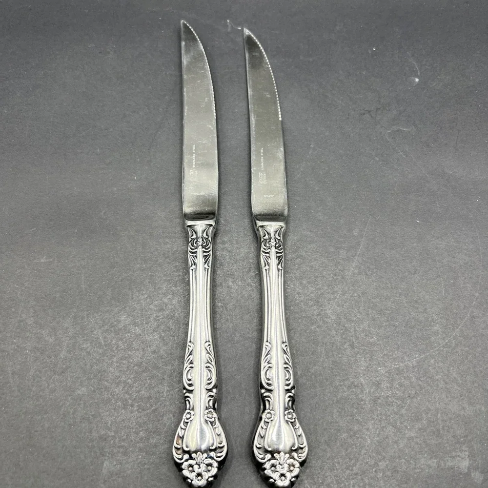 Pair Ekco Eterna Stainless Steel Japan Serrated Dinner Knives Knife